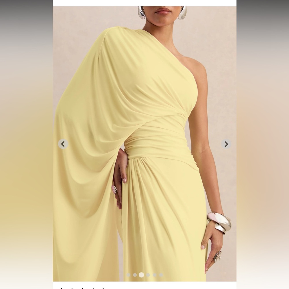 Club L London Sabella Lemon Asymmetric-Neck Maxi Dress - Picture 3 of 6